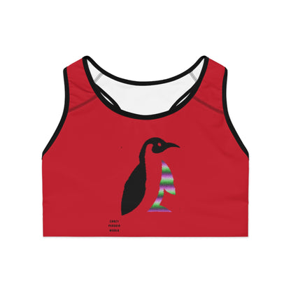 Sports Bra: Crazy Penguin World Logo Dark Red