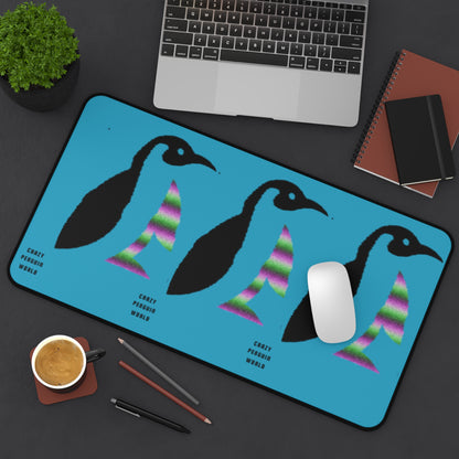 Desk Mat: Crazy Penguin World Logo Turquoise