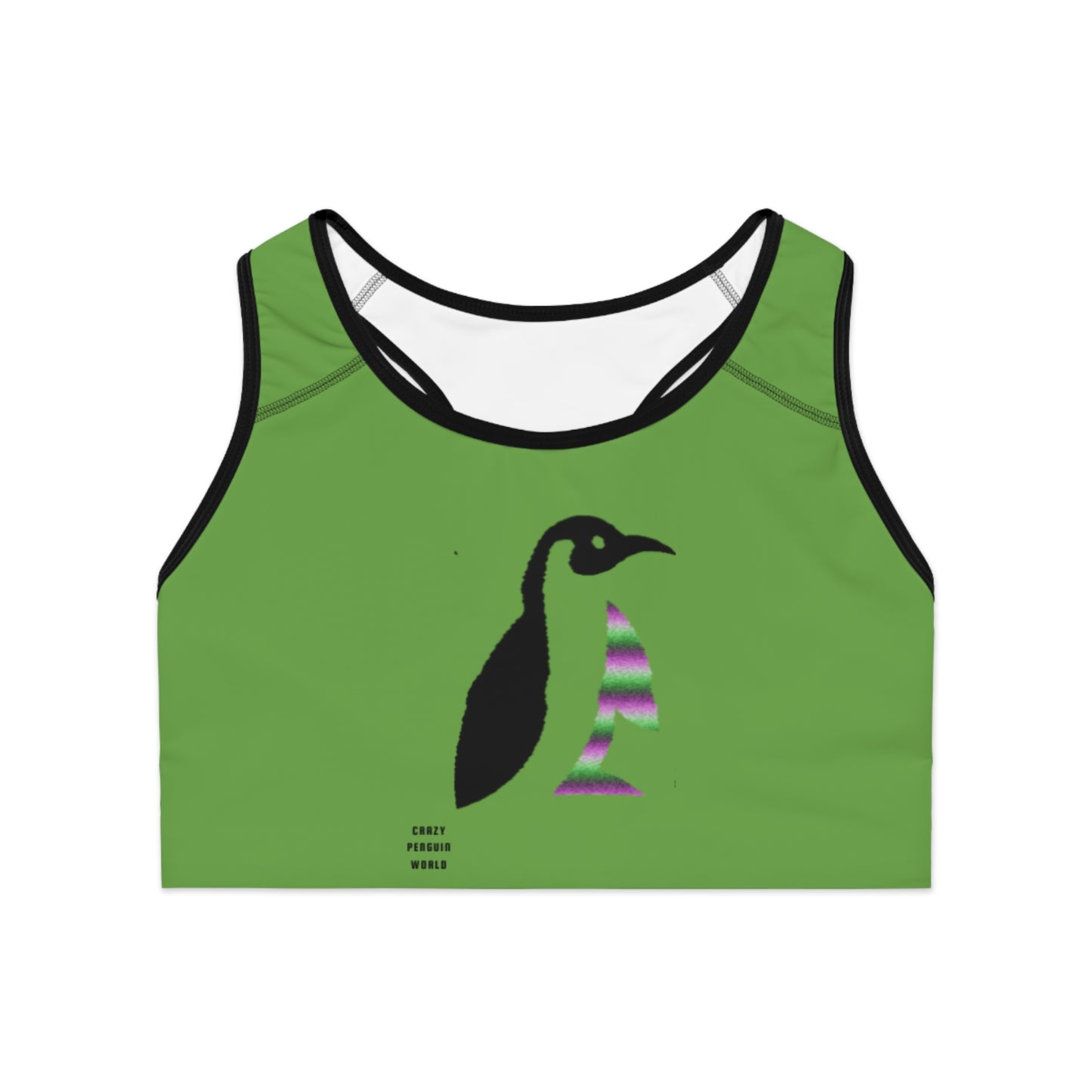 Sports Bra: Crazy Penguin World Logo Green