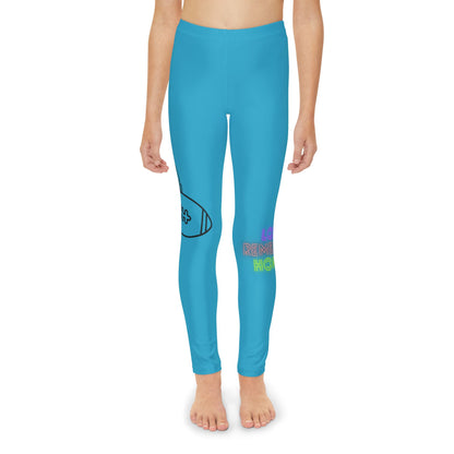 Youth Full-Length Leggings: Football Turquoise