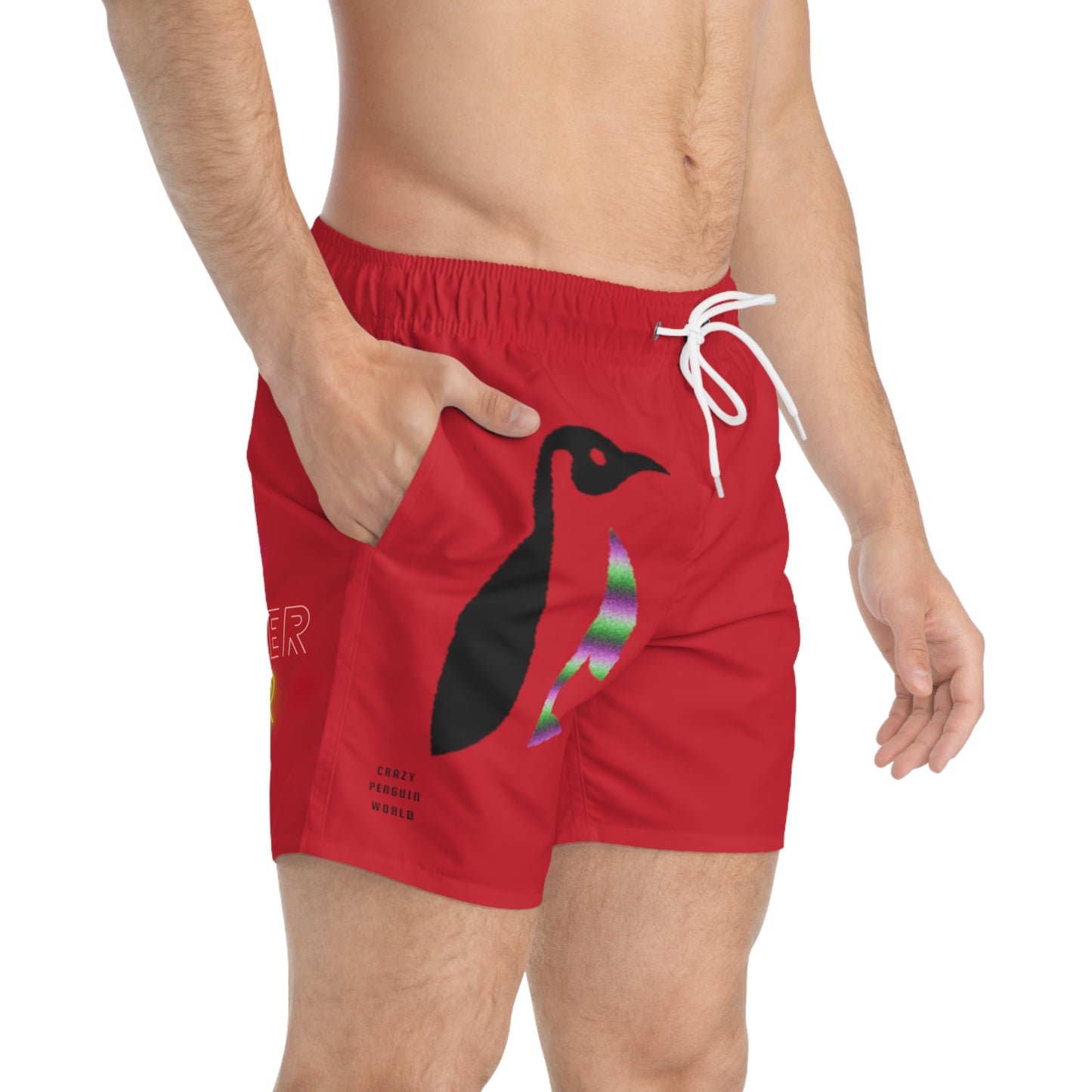 Swim Trunks: Crazy Penguin World Logo Dark Red