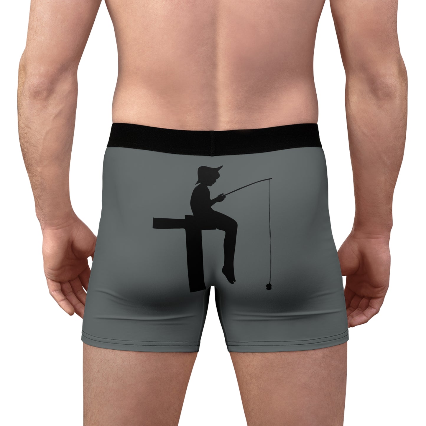 Men's Boxer Briefs: Fishing Dark Grey