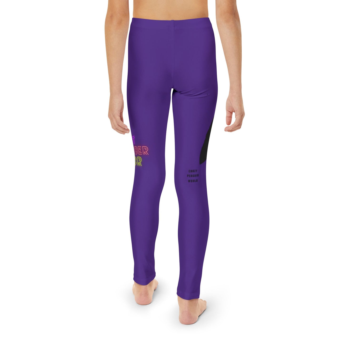 Youth Full-Length Leggings: Crazy Penguin World Logo Purple