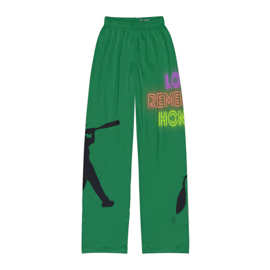 Kids Pajama Pants: Baseball Dark Green