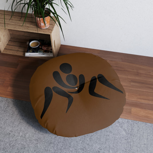 Tufted Floor Pillow, Round: Wrestling Brown