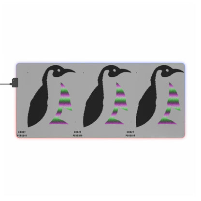 LED Gaming Mouse Pad: Crazy Penguin World Logo Lite Grey