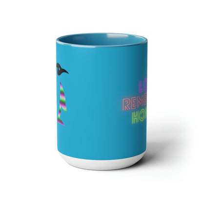 Two-Tone Coffee Mugs, 15oz: Lost Remember Honor Turquoise