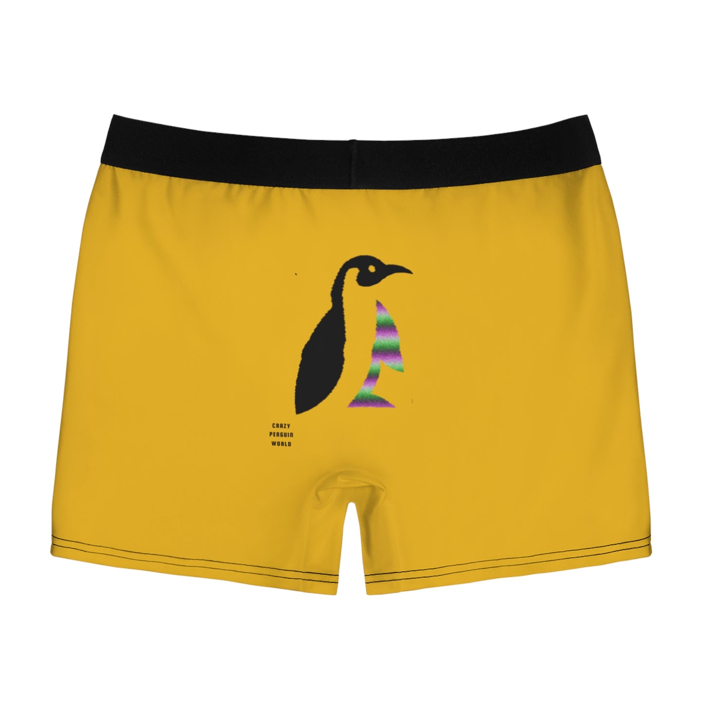 Men's Boxer Briefs: Crazy Penguin World Logo Yellow