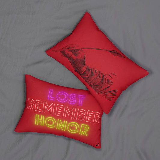 Spun Polyester Lumbar Pillow: Writing Dark Red