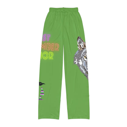 Kids Pajama Pants: Wolves Green