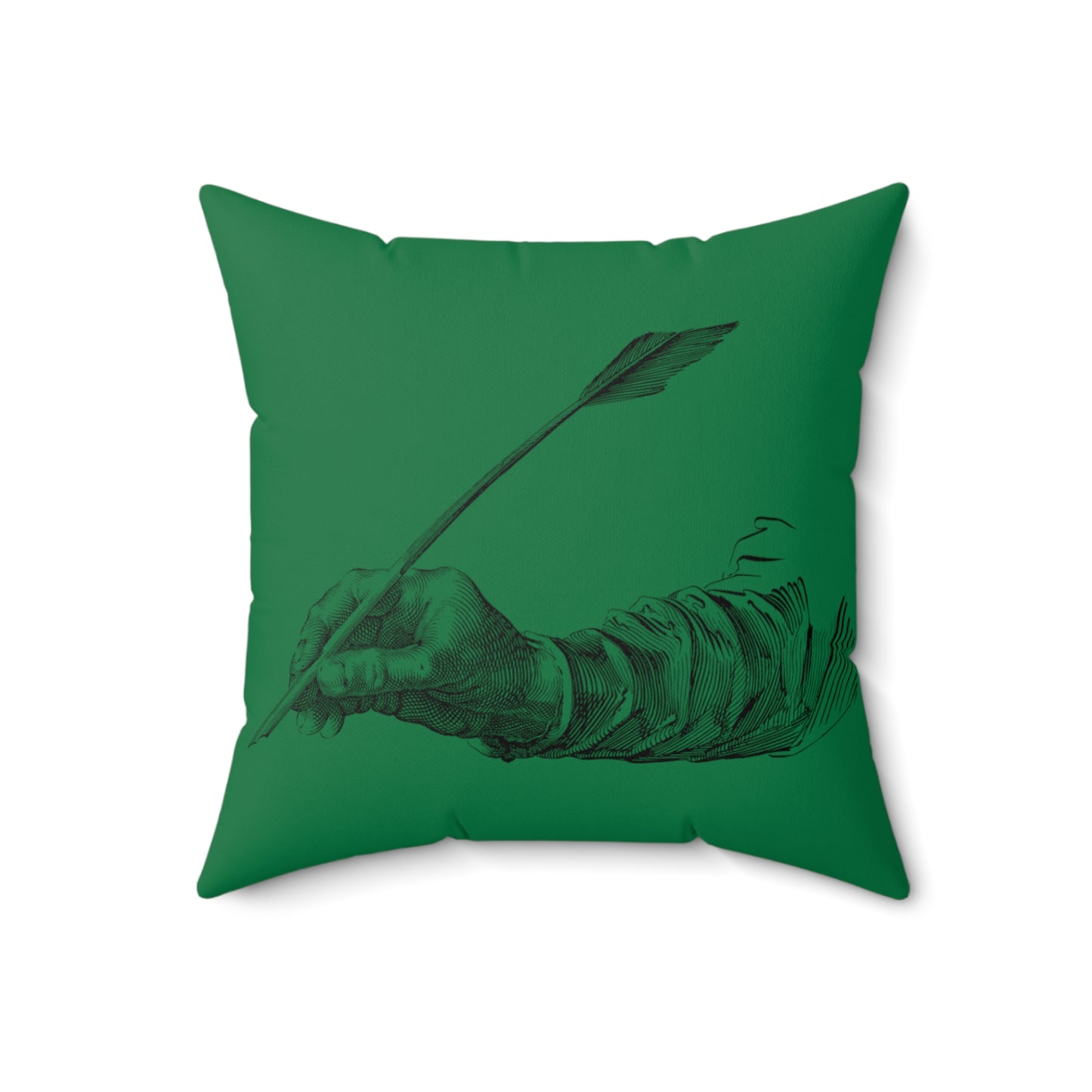 Spun Polyester Square Pillow: Writing Dark Green