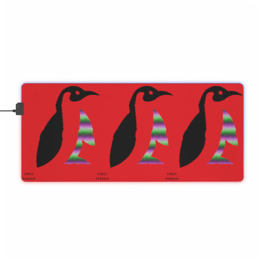LED Gaming Mouse Pad: Crazy Penguin World Logo Red