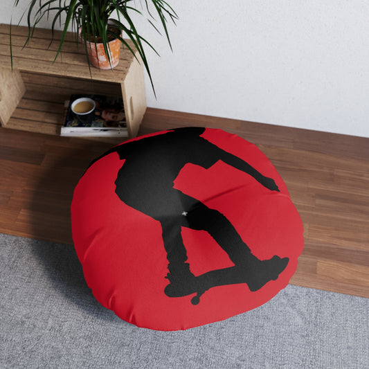 Tufted Floor Pillow, Round: Skateboarding Dark Red