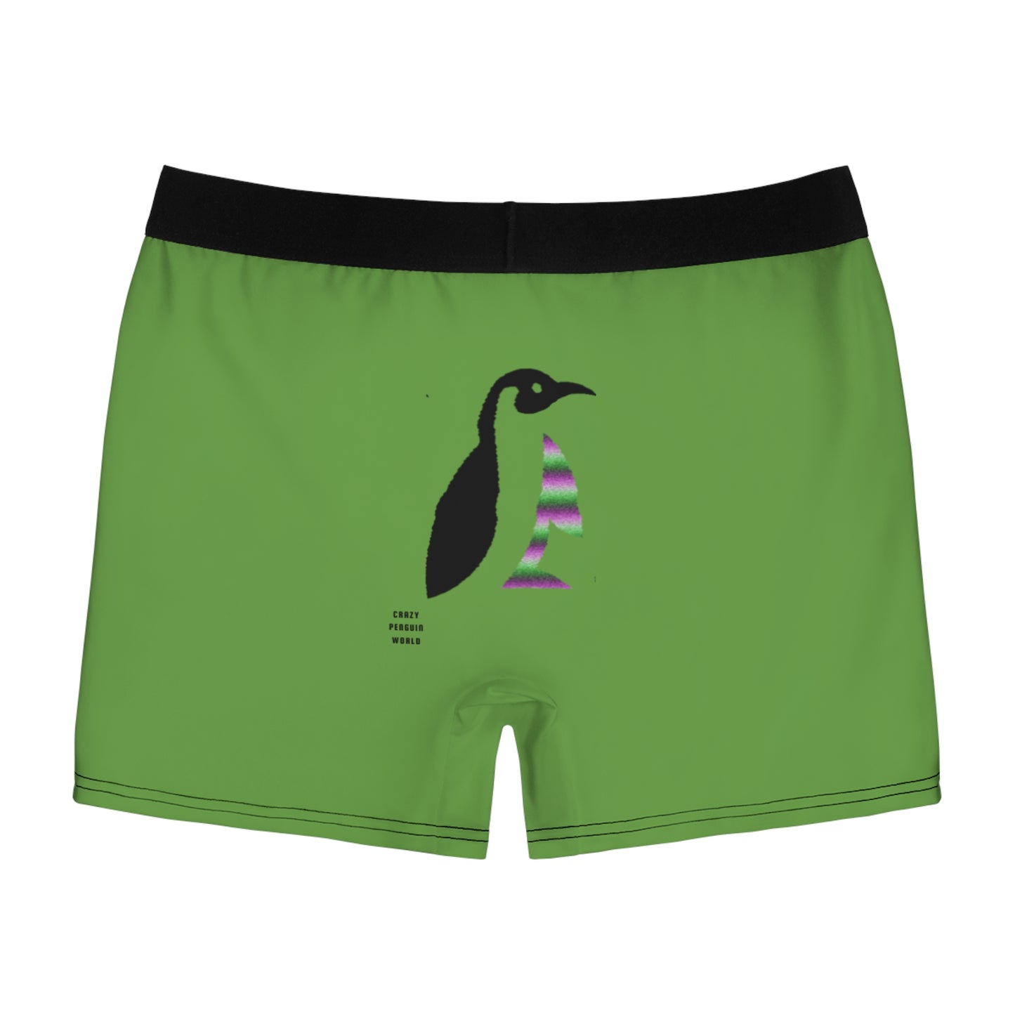 Men's Boxer Briefs: Crazy Penguin World Logo Green