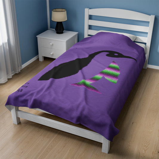 Velveteen Plush Blanket: Crazy Penguin World Logo Lite Purple