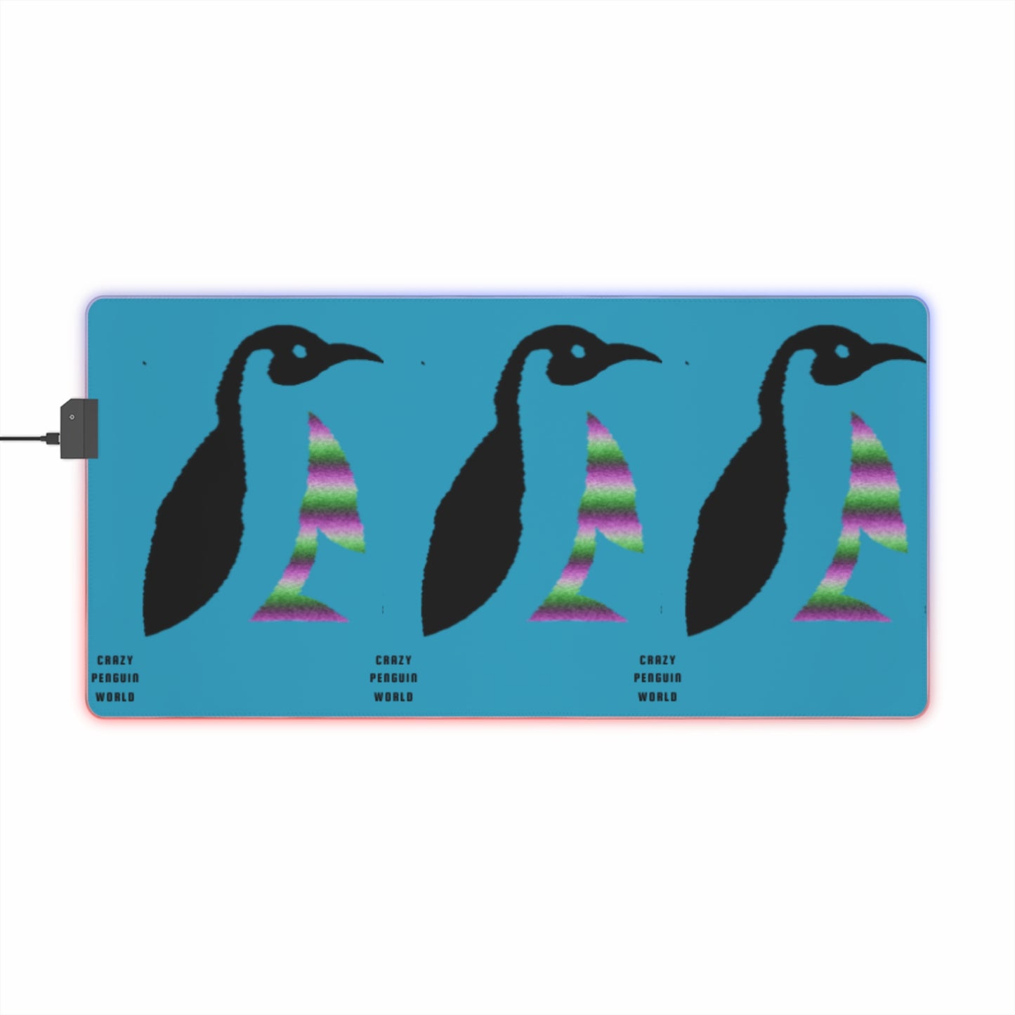 LED Gaming Mouse Pad: Crazy Penguin World Logo Turquoise