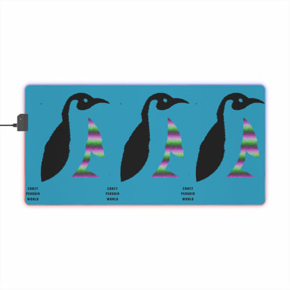 LED Gaming Mouse Pad: Crazy Penguin World Logo Turquoise