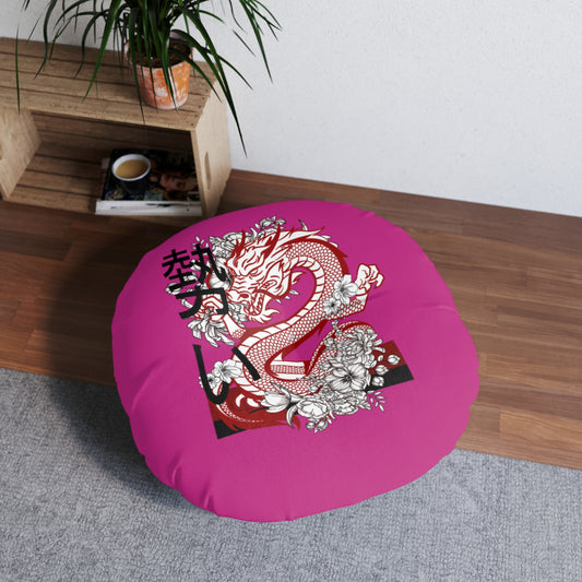 Tufted Floor Pillow, Round: Dragons Pink