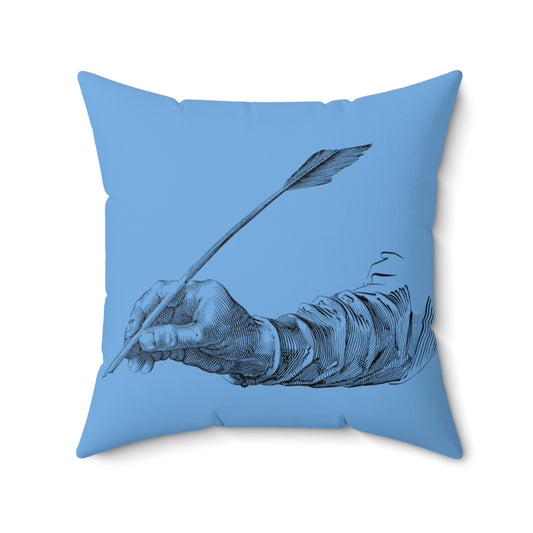 Spun Polyester Square Pillow: Writing Lite Blue