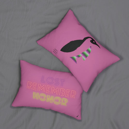 Spun Polyester Lumbar Pillow: Crazy Penguin World Logo Lite Pink