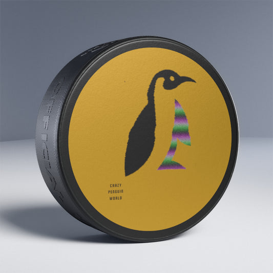 Hockey Puck: Crazy Penguin World Logo Yellow