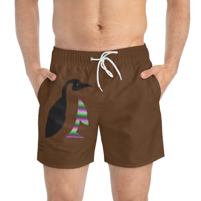 Swim Trunks: Crazy Penguin World Logo Brown