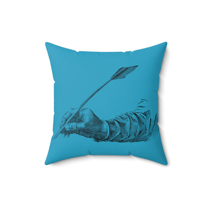 Spun Polyester Square Pillow: Writing Turquoise