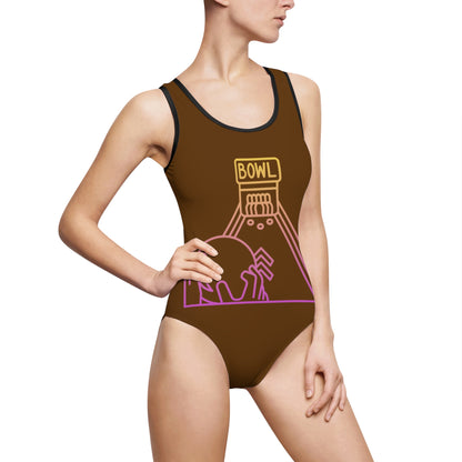 Women's Classic One-Piece Swimsuit: Bowling Brown