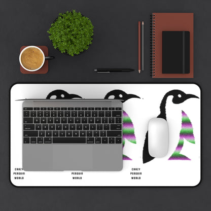 Desk Mat: Crazy Penguin World Logo White