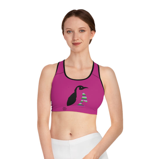 Sports Bra: Crazy Penguin World Logo Pink