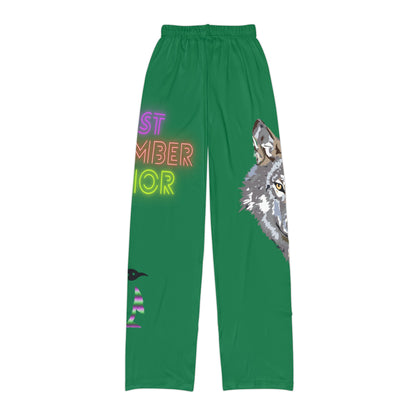 Kids Pajama Pants: Wolves Dark Green