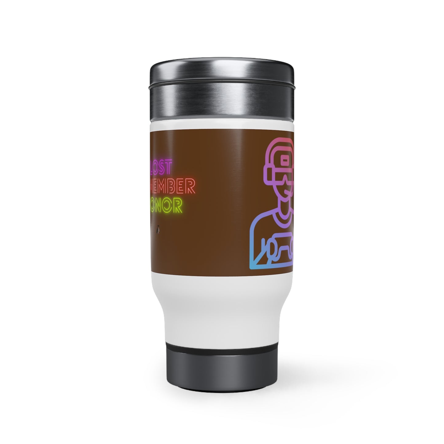 Stainless Steel Travel Mug with Handle, 14oz: Gaming Brown