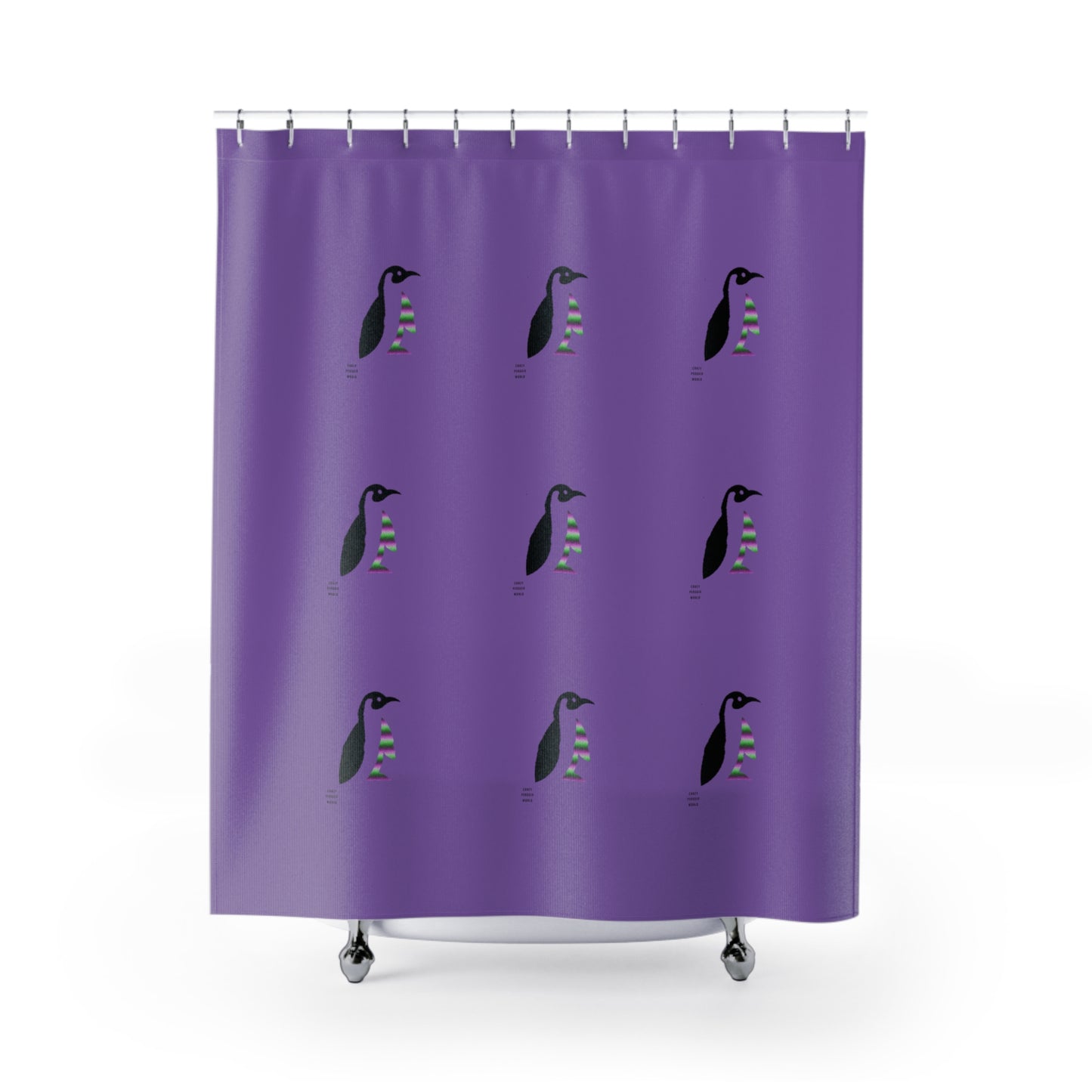 Shower Curtains: #2 Crazy Penguin World Logo Lite Purple