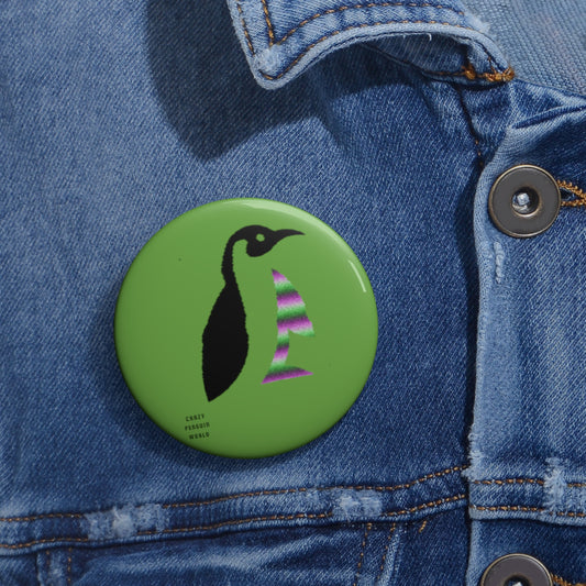 Custom Pin Buttons Crazy Penguin World Logo Green