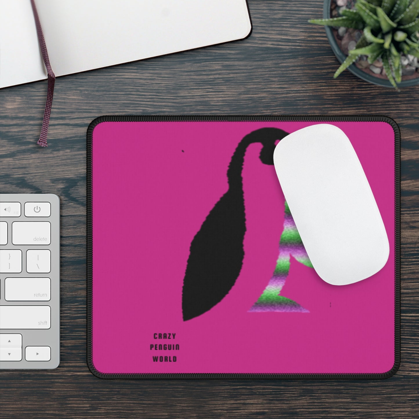 Gaming Mouse Pad: Crazy Penguin World Logo Pink