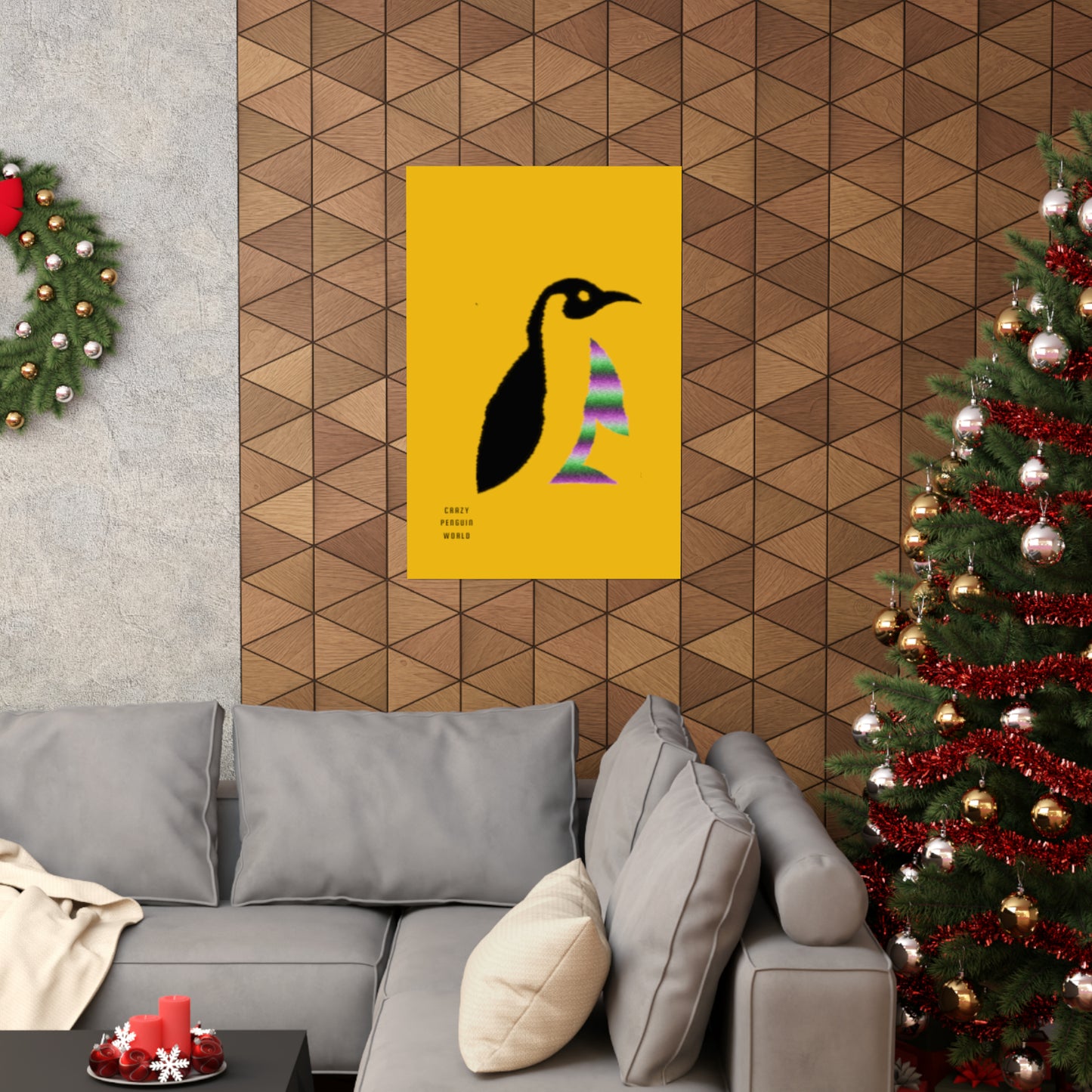 Premium Matte Vertical Posters: Crazy Penguin World Logo Yellow