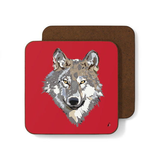 Hardboard Back Coaster: Wolves Dark Red