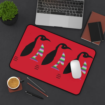 Desk Mat: Crazy Penguin World Logo Dark Red