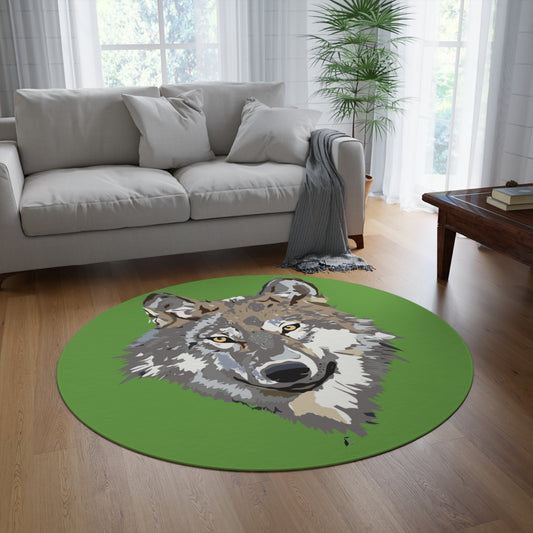 Round Rug: Wolves Green