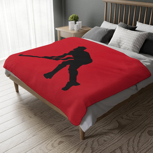 Velveteen Minky Blanket (Two-sided print): Hockey Dark Red