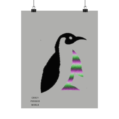 Premium Matte Vertical Posters: Crazy Penguin World Logo Lite Grey