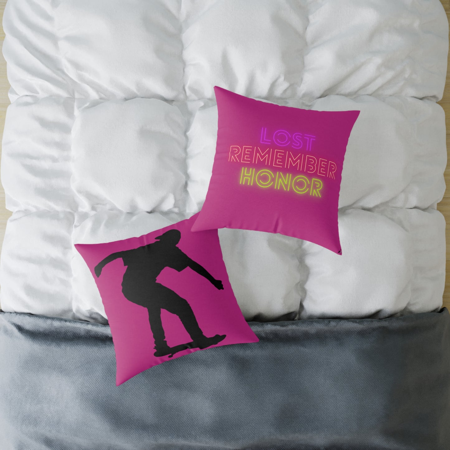 Spun Polyester Pillow: Skateboarding Pink
