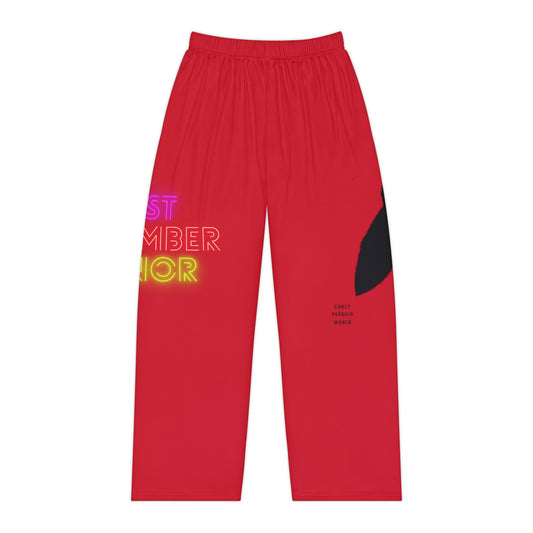 Women's Pajama Pants: Crazy Penguin World Logo Dark Red