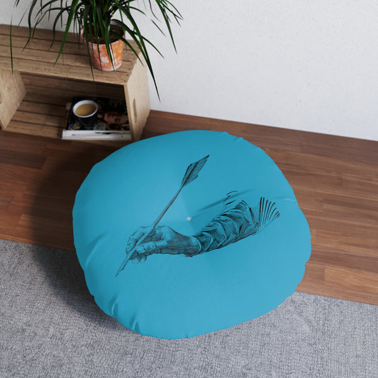 Tufted Floor Pillow, Round: Writing Turquoise