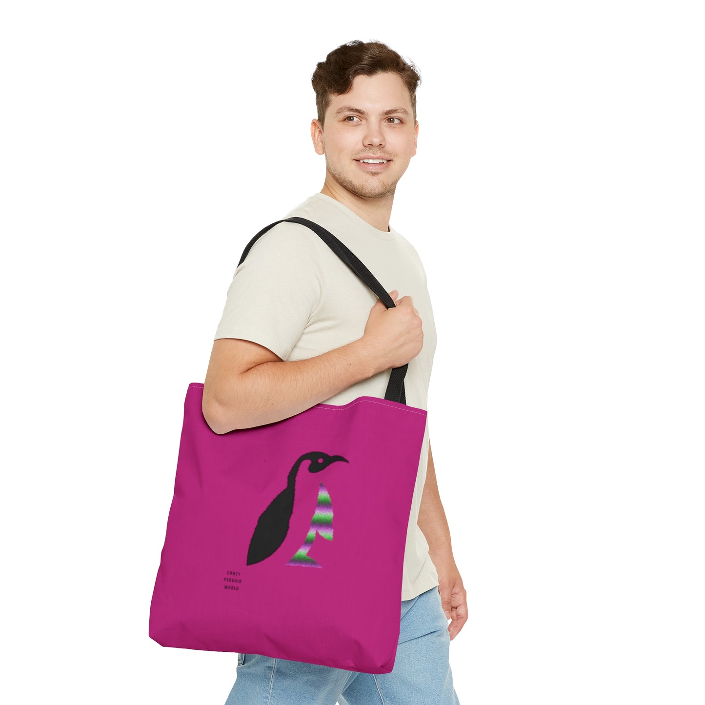 Tote Bag: Crazy Penguin World Logo Pink