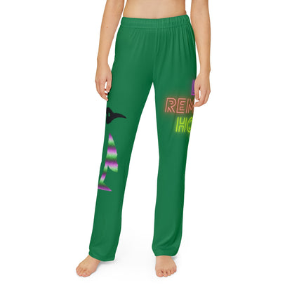 Kids Pajama Pants: Crazy Penguin World Logo Dark Green