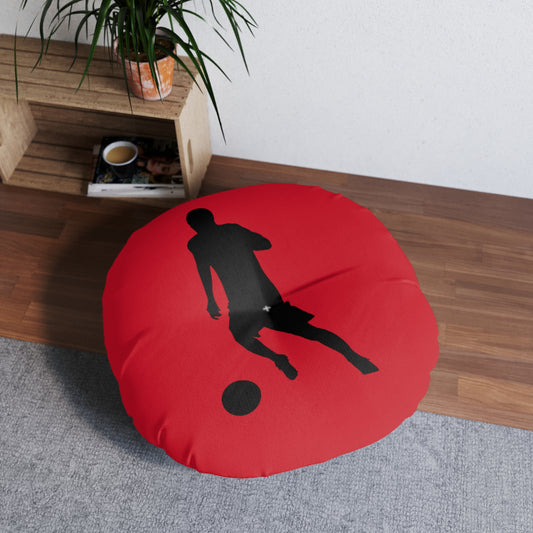 Tufted Floor Pillow, Round: Soccer Dark Red