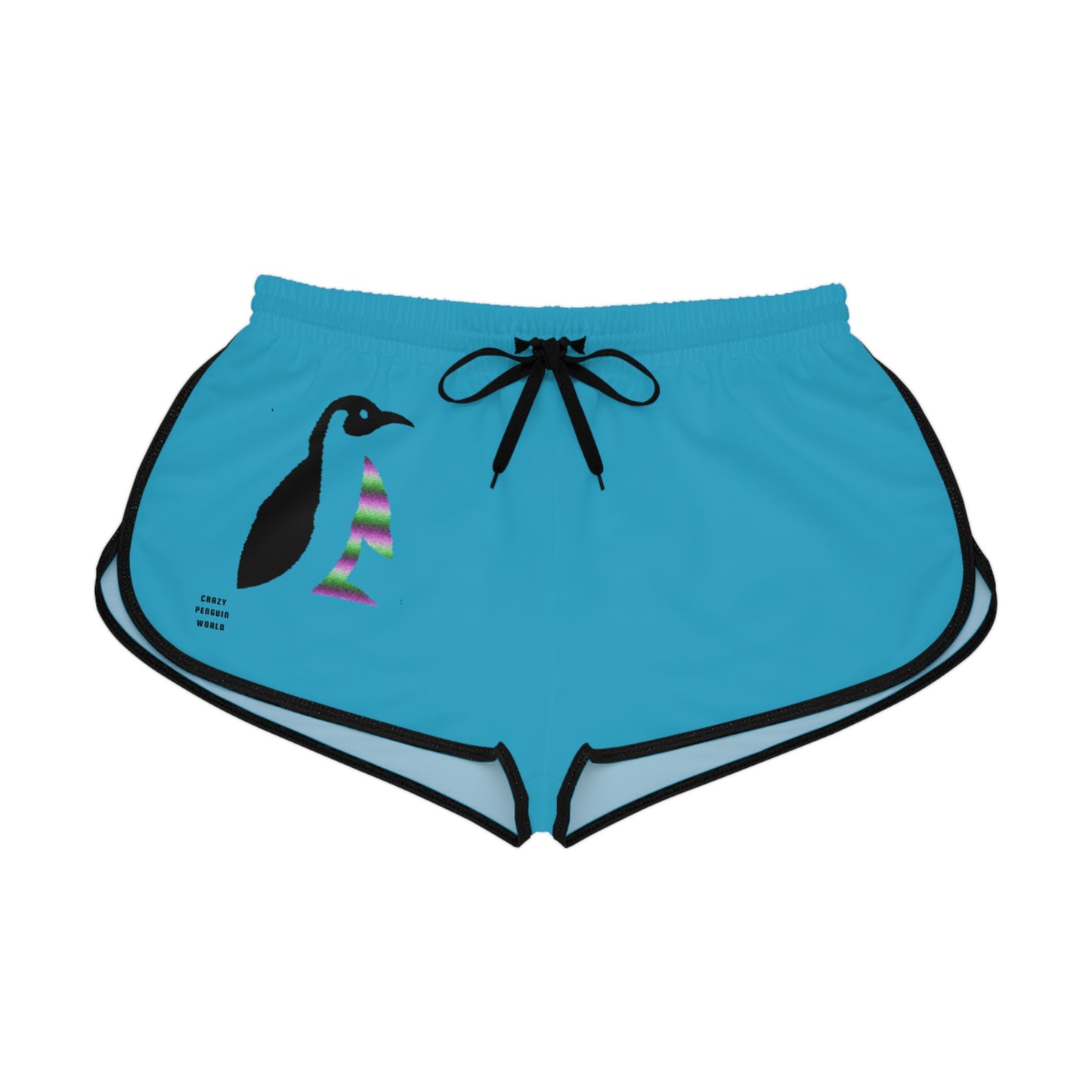 Women's Relaxed Shorts: Crazy Penguin World Logo Turquoise