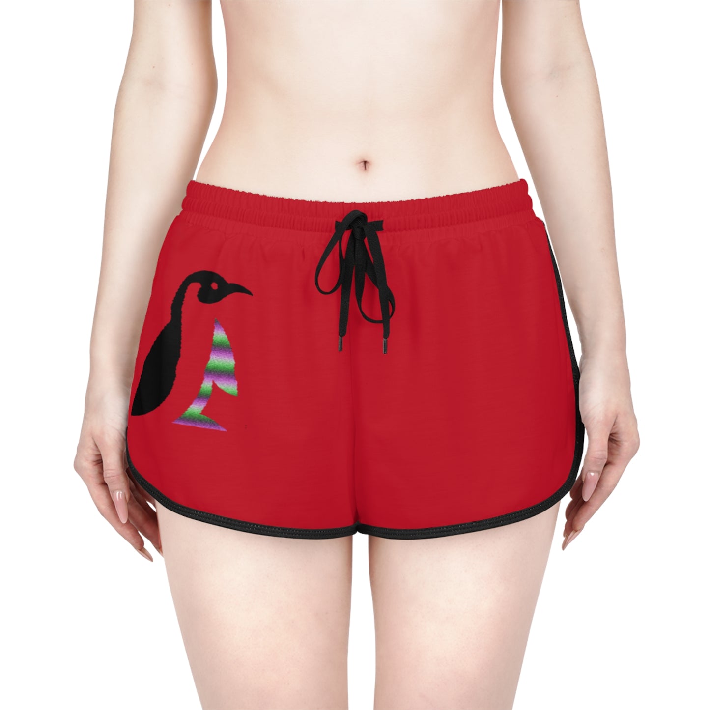 Women's Relaxed Shorts: Crazy Penguin World Logo Dark Red