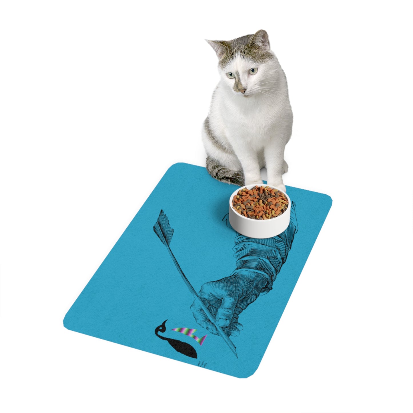 Pet Food Mat: Writing Turquoise